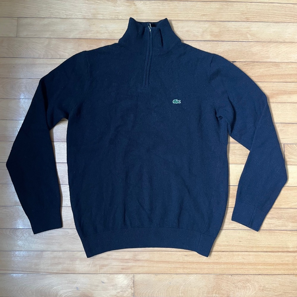 Lacoste Mens Quarter Zip Pullover Sweater Navy Blue FR 3 US S Logo Knit